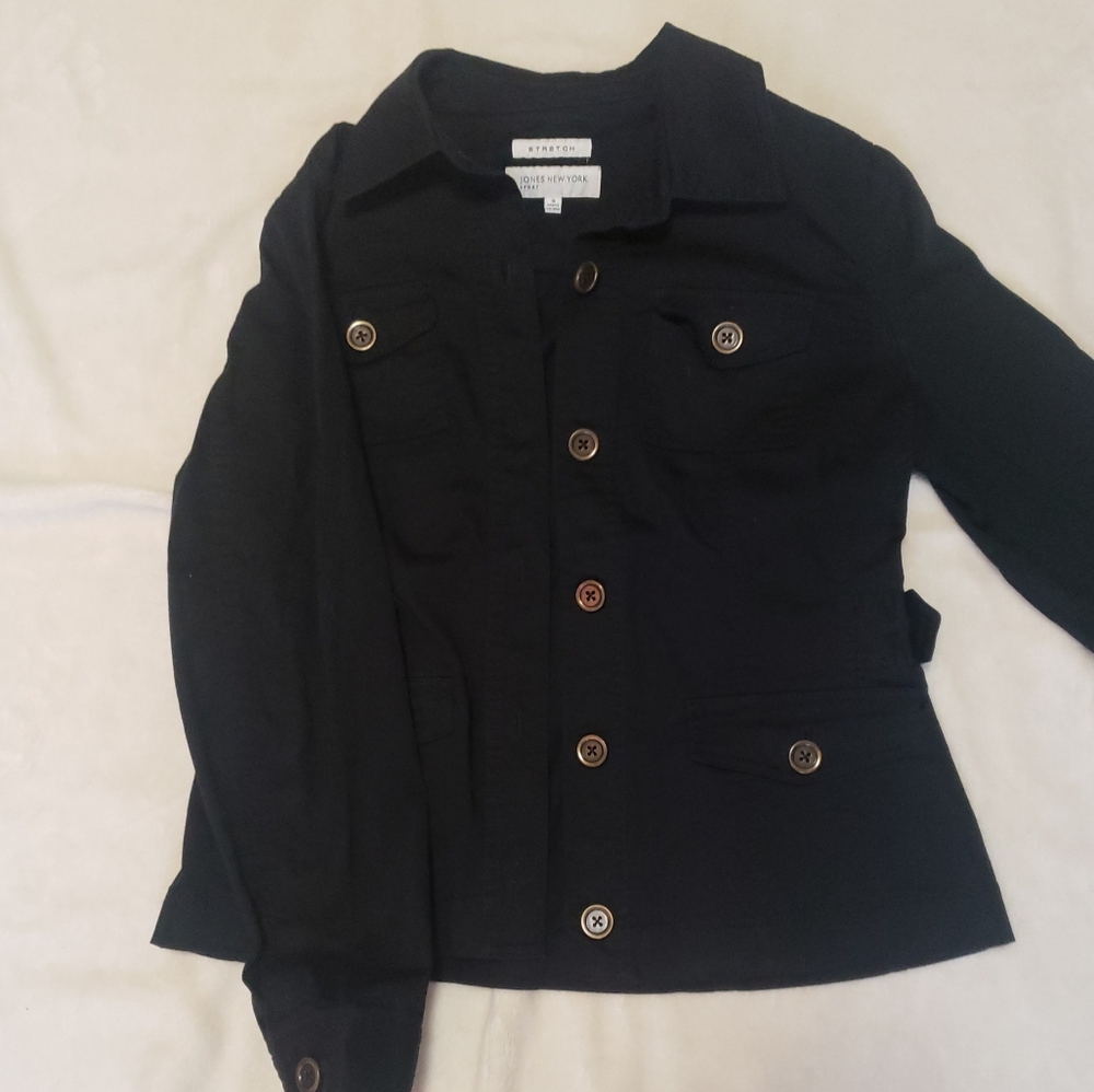 Jones New York Sport Stretch women's small black buttoned blazer jacket